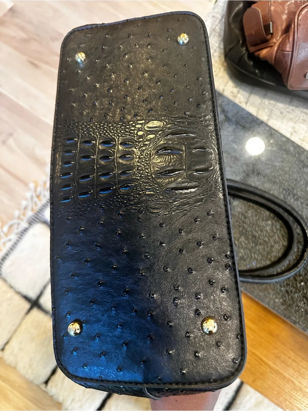 Classic Black Faux Croc Dome Handbag - Brand Unknown
